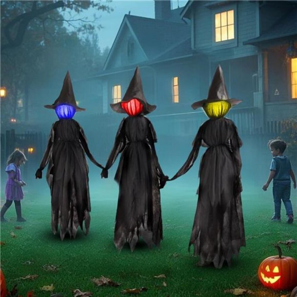 Light Up Witch Stake Outdoor Halloween 6FT Set of 3